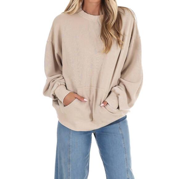 NEW FREE PEOPLE slow it down long sleeve pullover sweater in morning oat - Picture 1 of 8